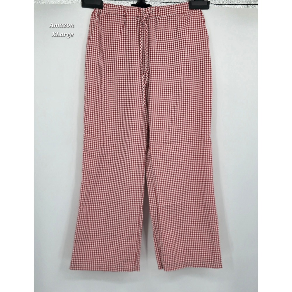 Red White Gingham Cotton Pull On Pants XL Cottagecore Coastal Farmhouse